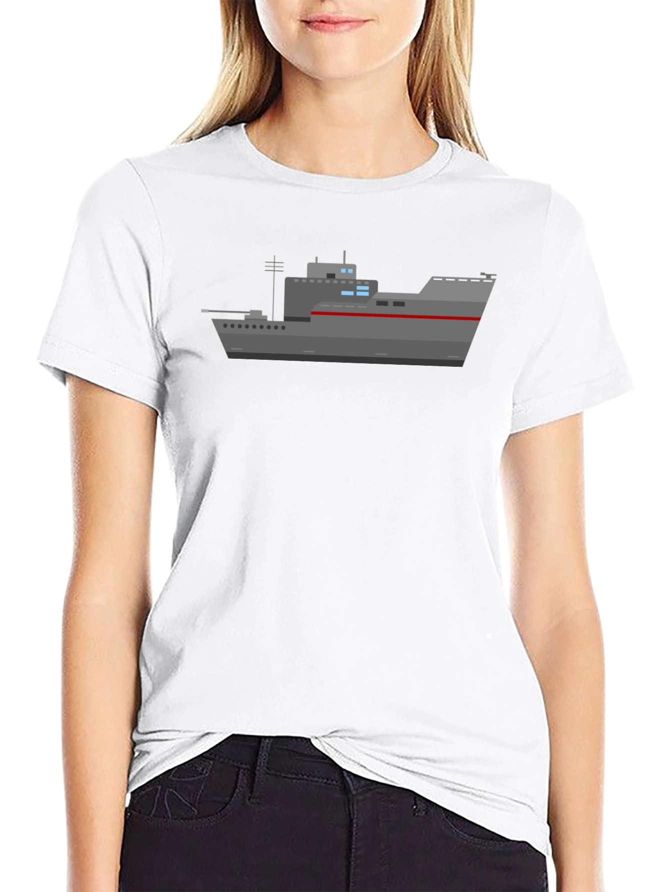Naval Ship Graphic T-Shirt - Black Crew Neck Tee