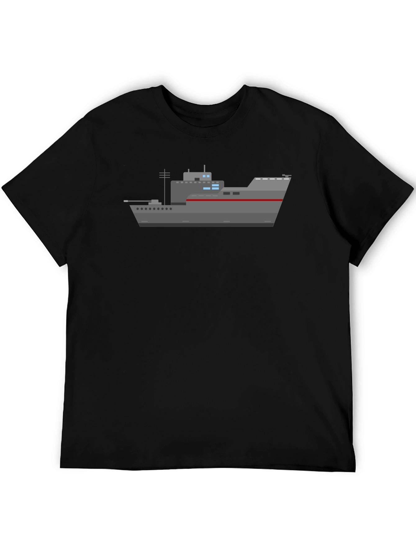 Naval Ship Graphic T-Shirt - Black Crew Neck Tee
