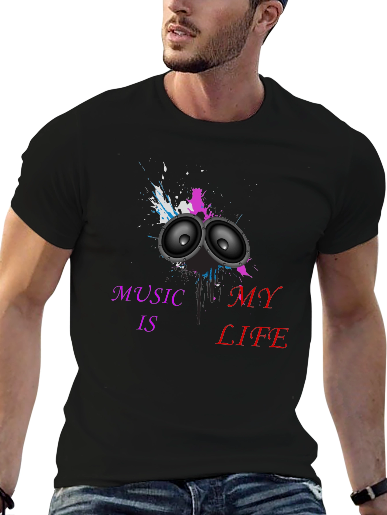 Music is My Life Black Graphic Tee