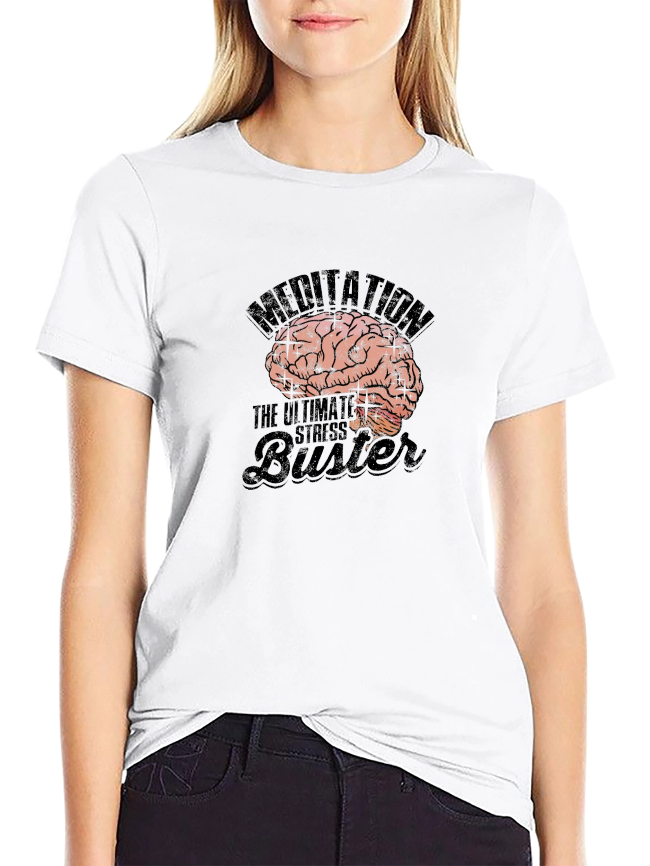 Meditation Brain Graphic Black T-Shirt