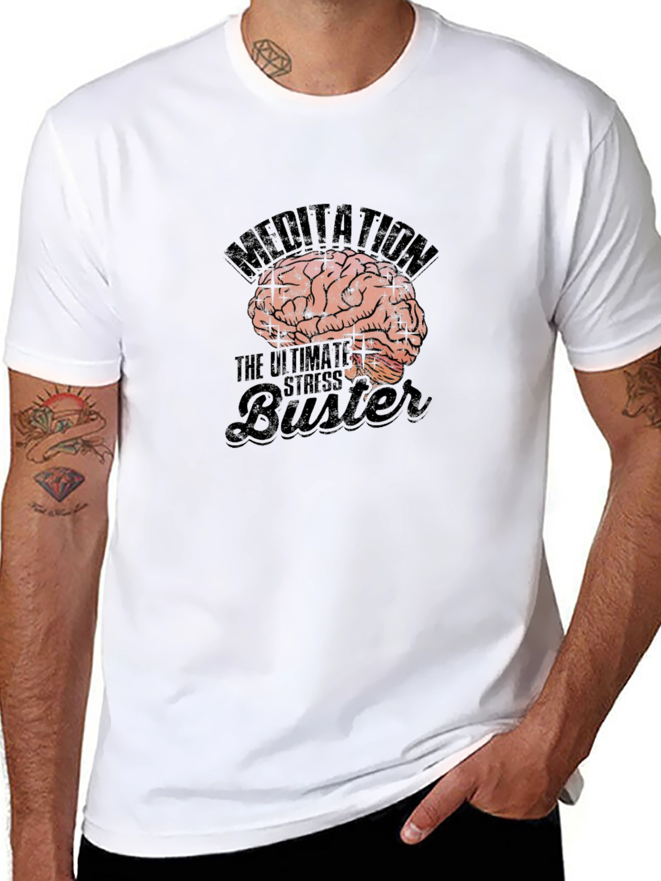 Meditation Brain Graphic Black T-Shirt