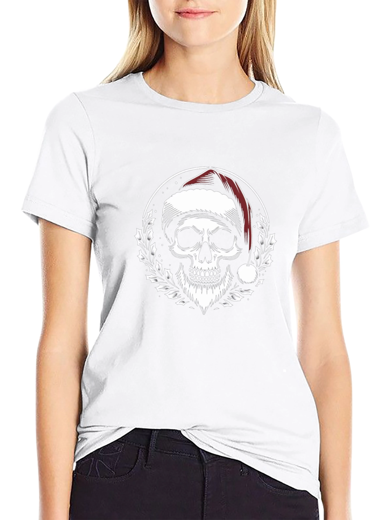 Santa Skull Graphic Tee - Holiday Humor