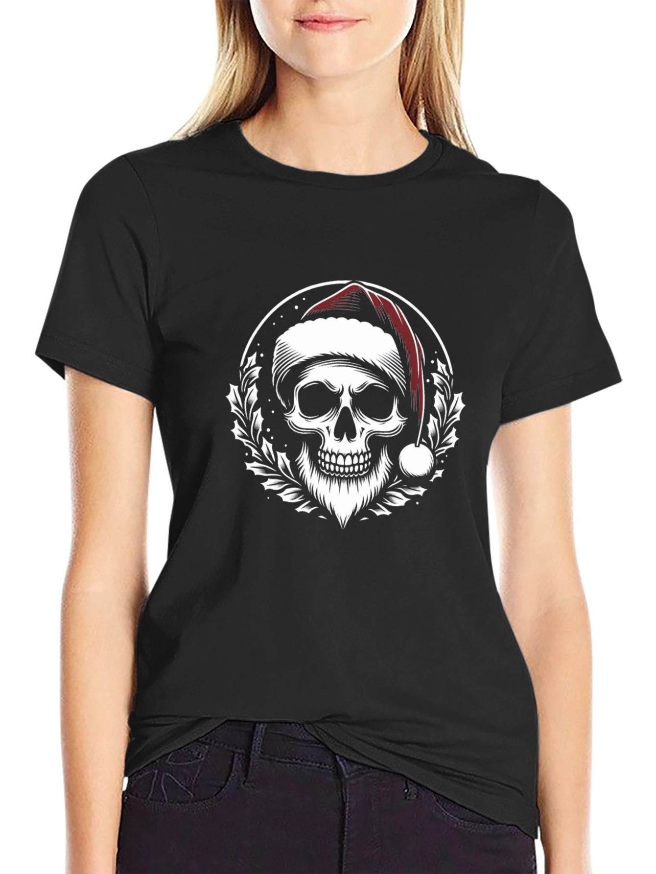 Santa Skull Graphic Tee - Holiday Humor
