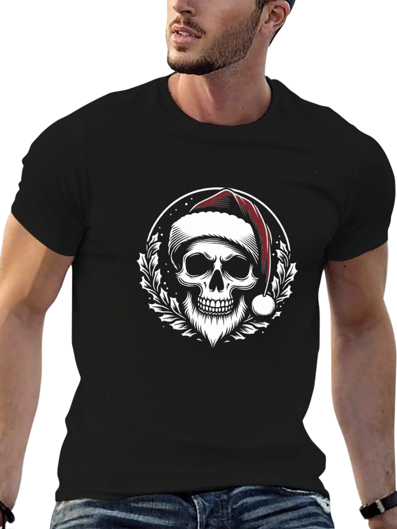 Santa Skull Graphic Tee - Holiday Humor