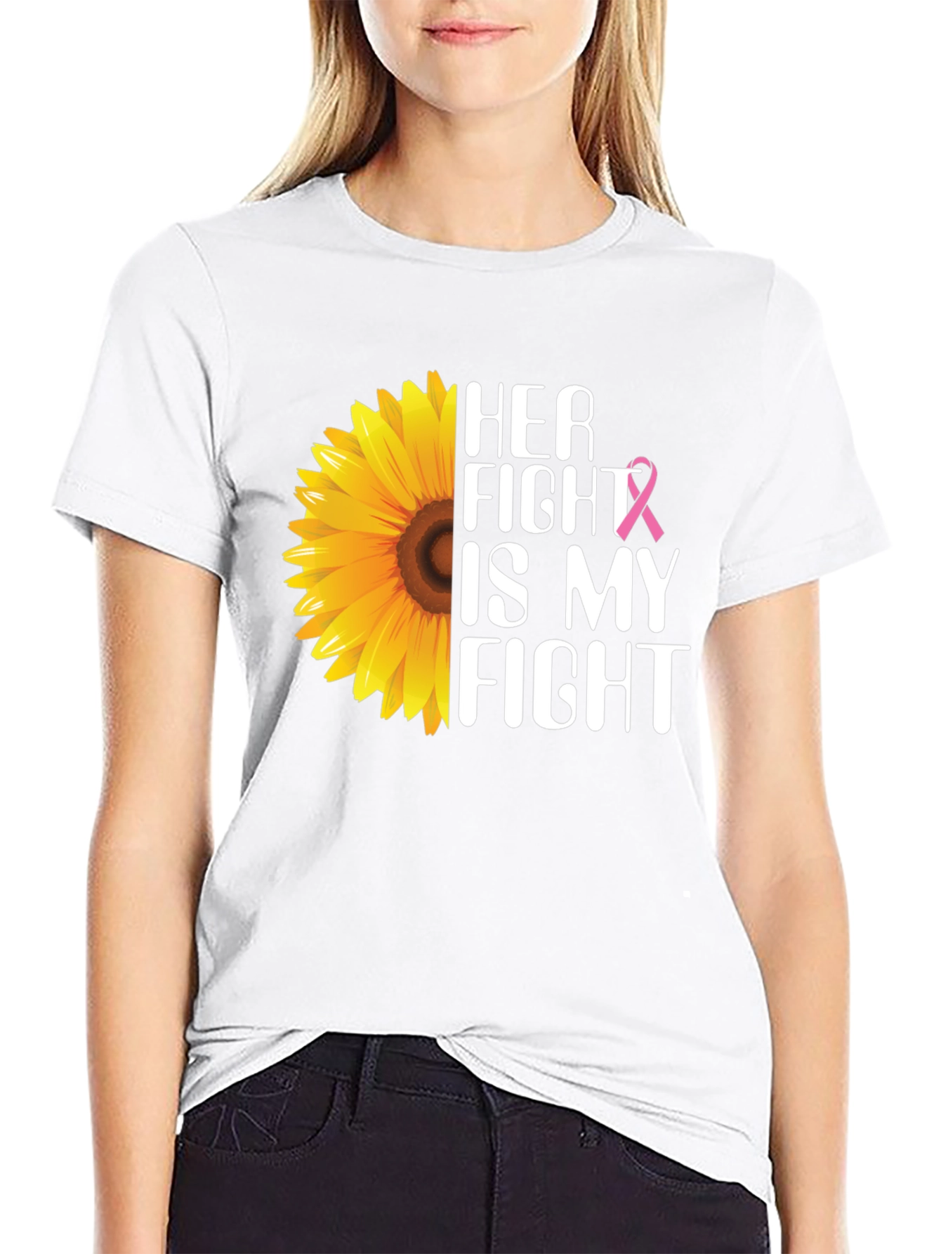 Her Fight is My Fight Breast Cancer Sunflower T-Shirt