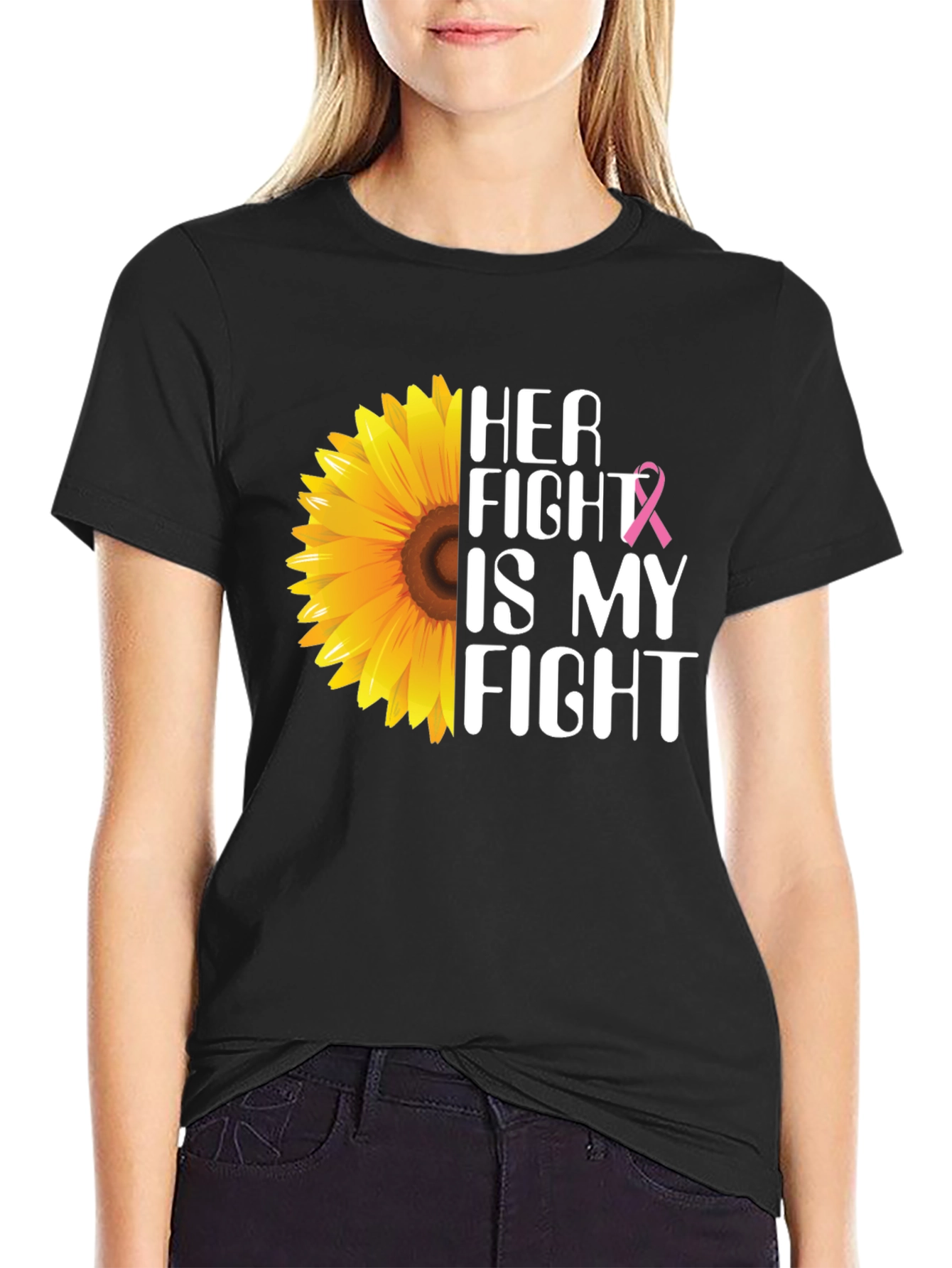 Her Fight is My Fight Breast Cancer Sunflower T-Shirt