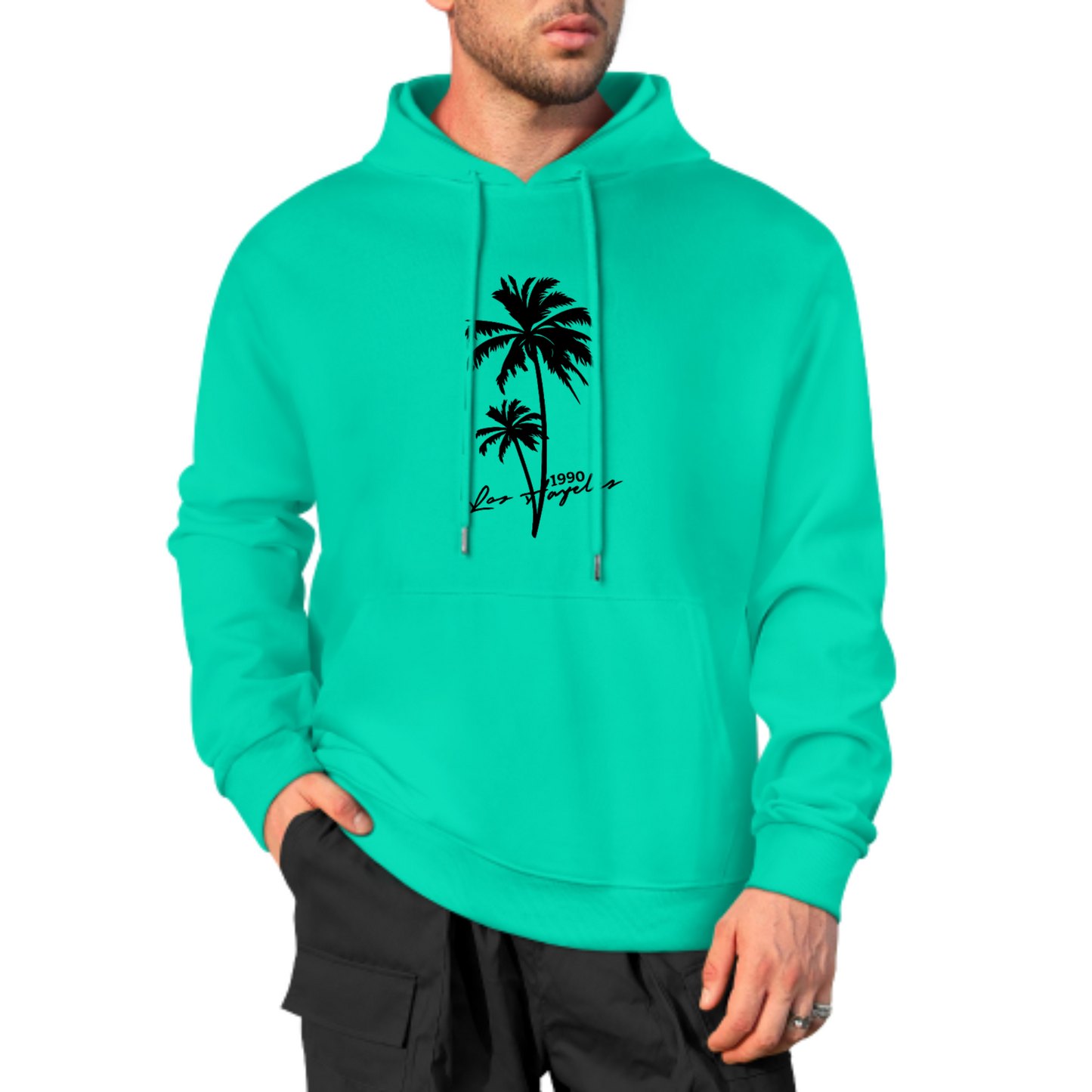 Palm Tree Graphic Hoodie, Summer Vibes Sweatshirt, Stylish Black Hoodie for Beach Lovers, Casual & Trendy Streetwear, Unisex Fashion Hoodie