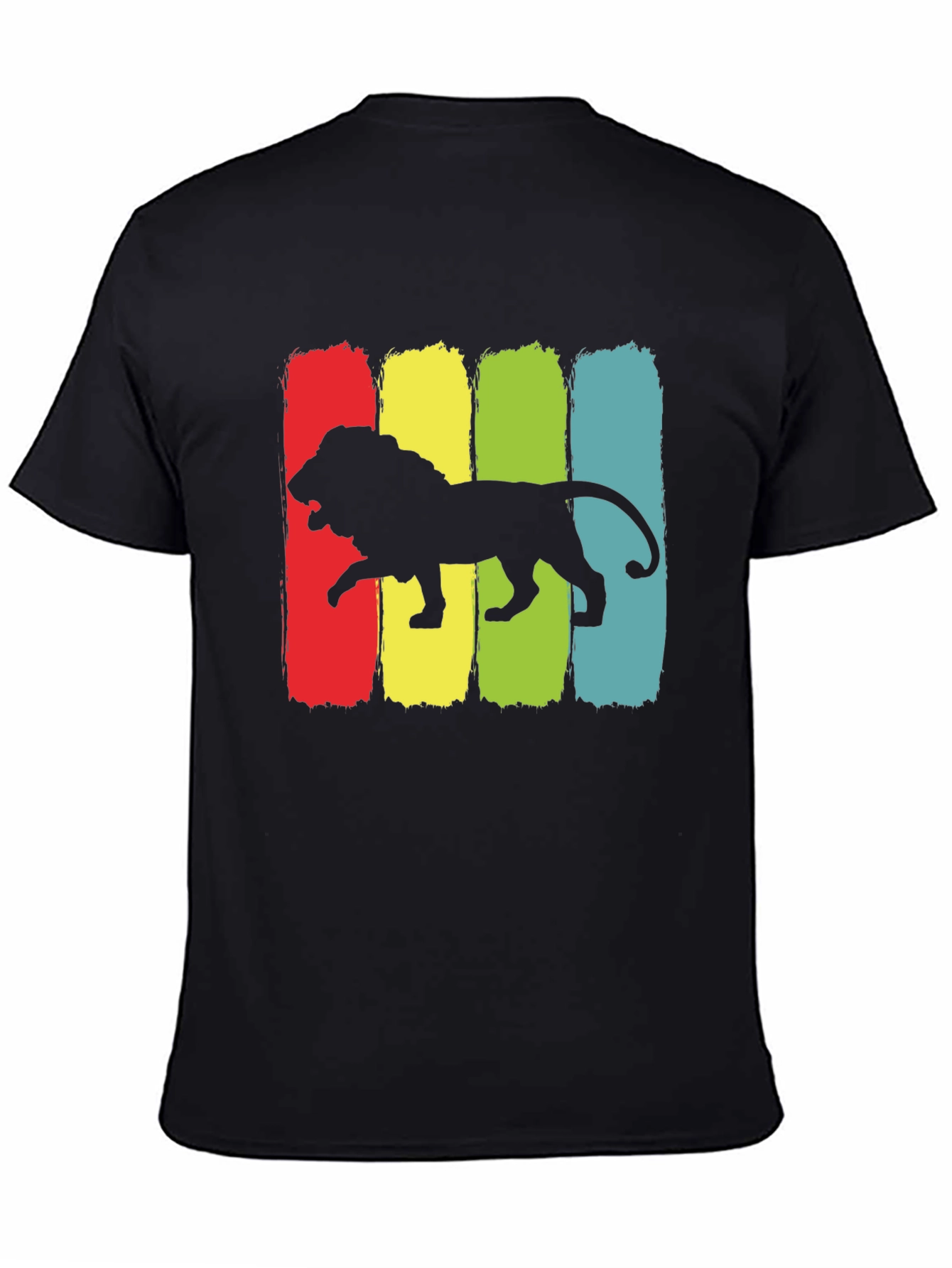 Retro Lion Graphic Tee - Black Cotton T-Shirt