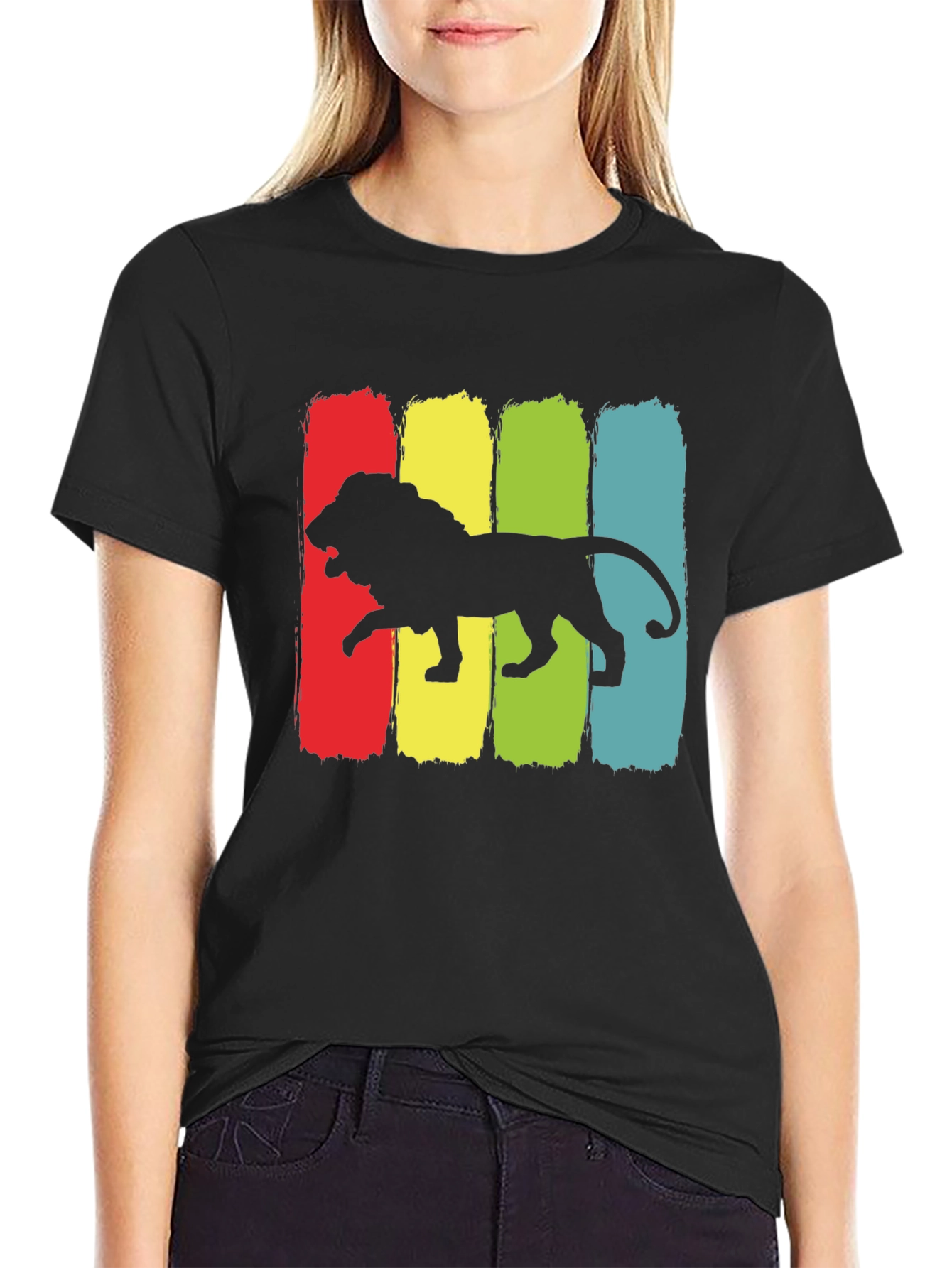 Retro Lion Graphic Tee - Black Cotton T-Shirt