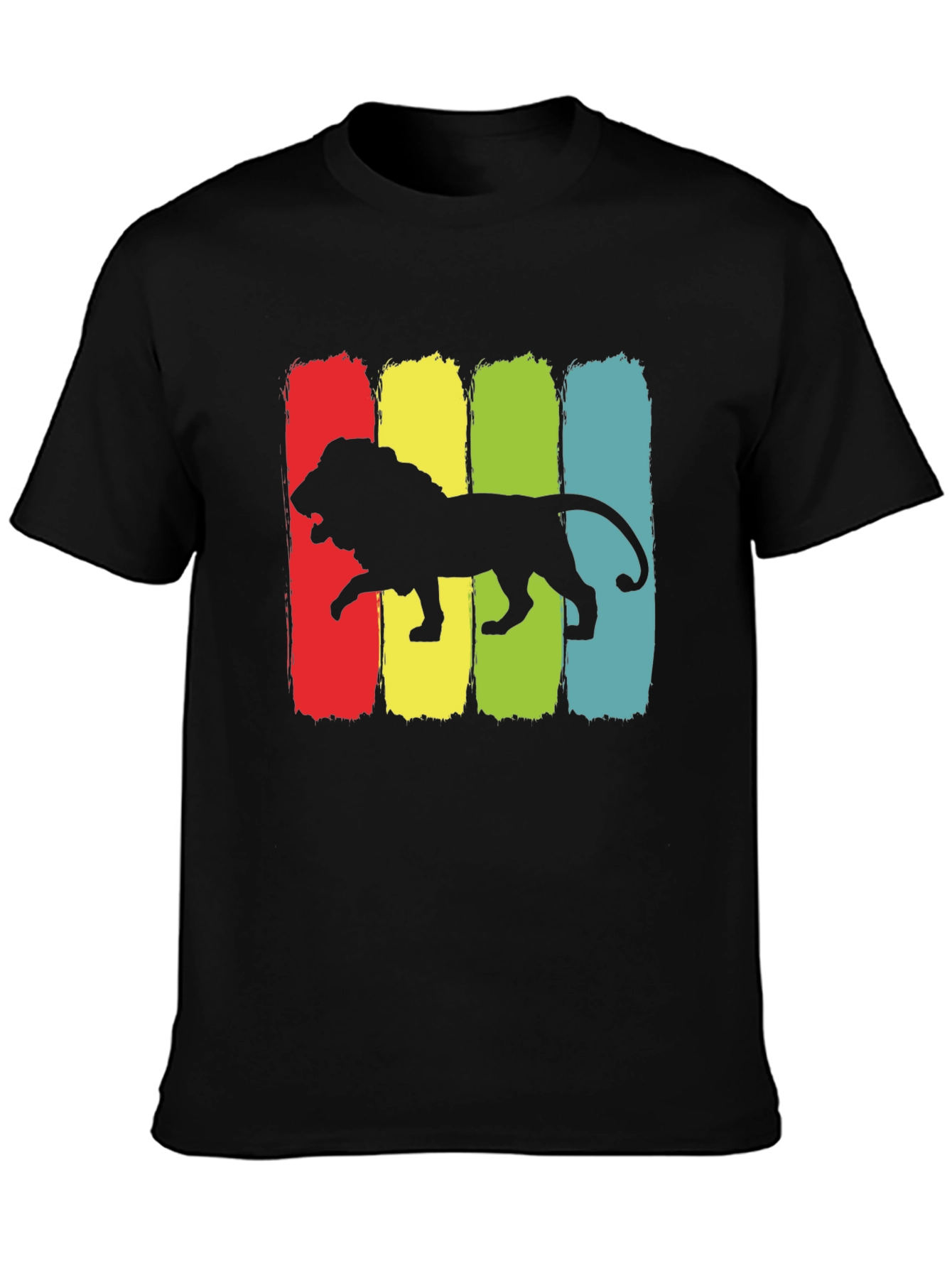 Retro Lion Graphic Tee - Black Cotton T-Shirt