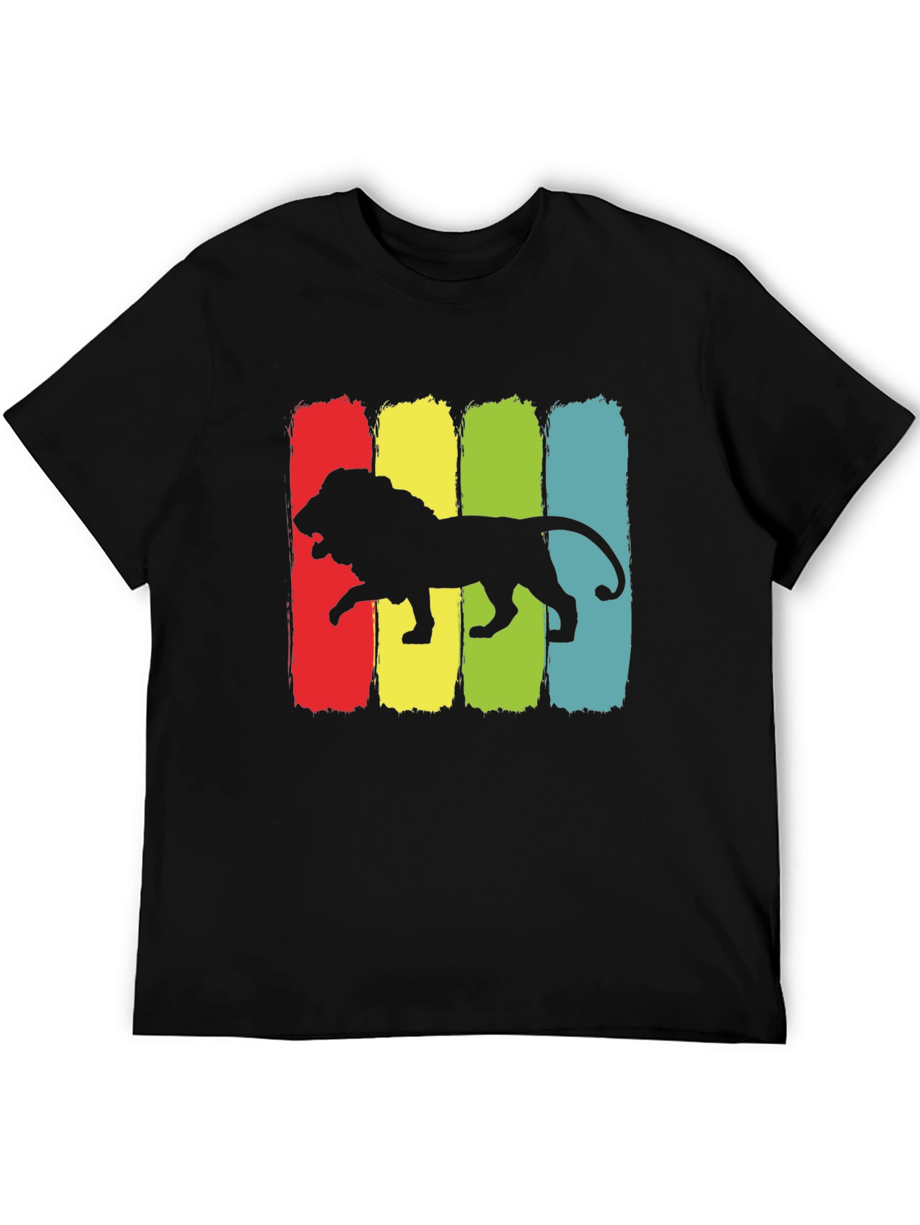 Retro Lion Graphic Tee - Black Cotton T-Shirt