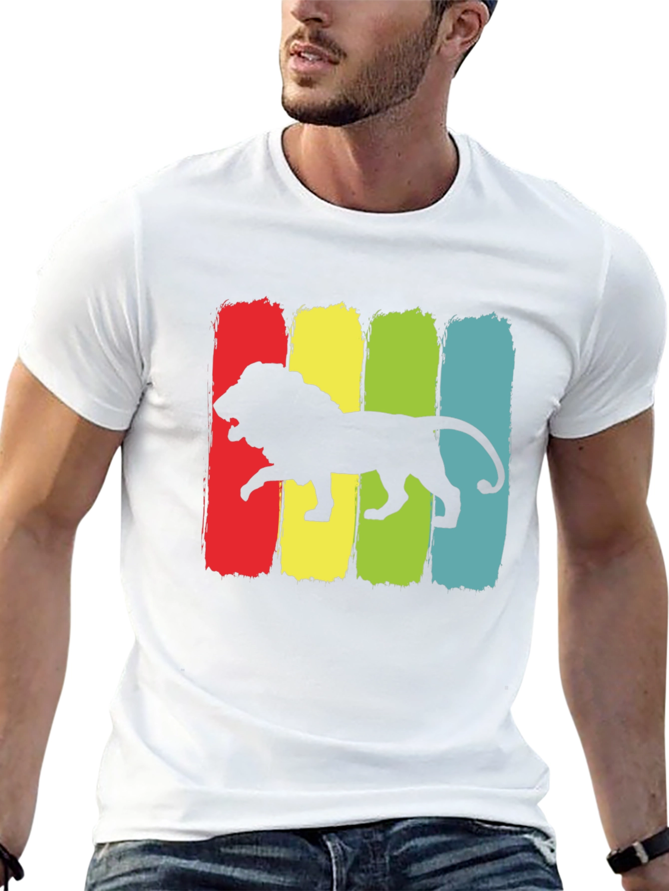 Retro Lion Graphic Tee - Black Cotton T-Shirt