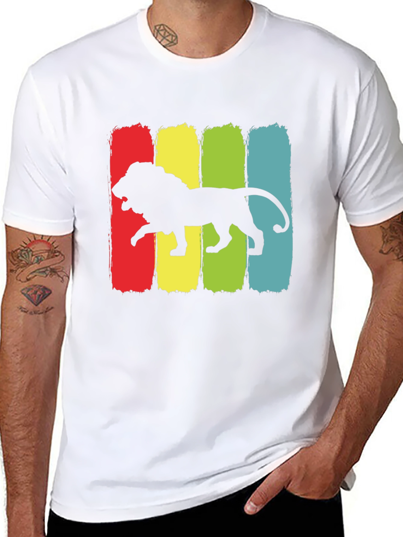 Retro Lion Graphic Tee - Black Cotton T-Shirt