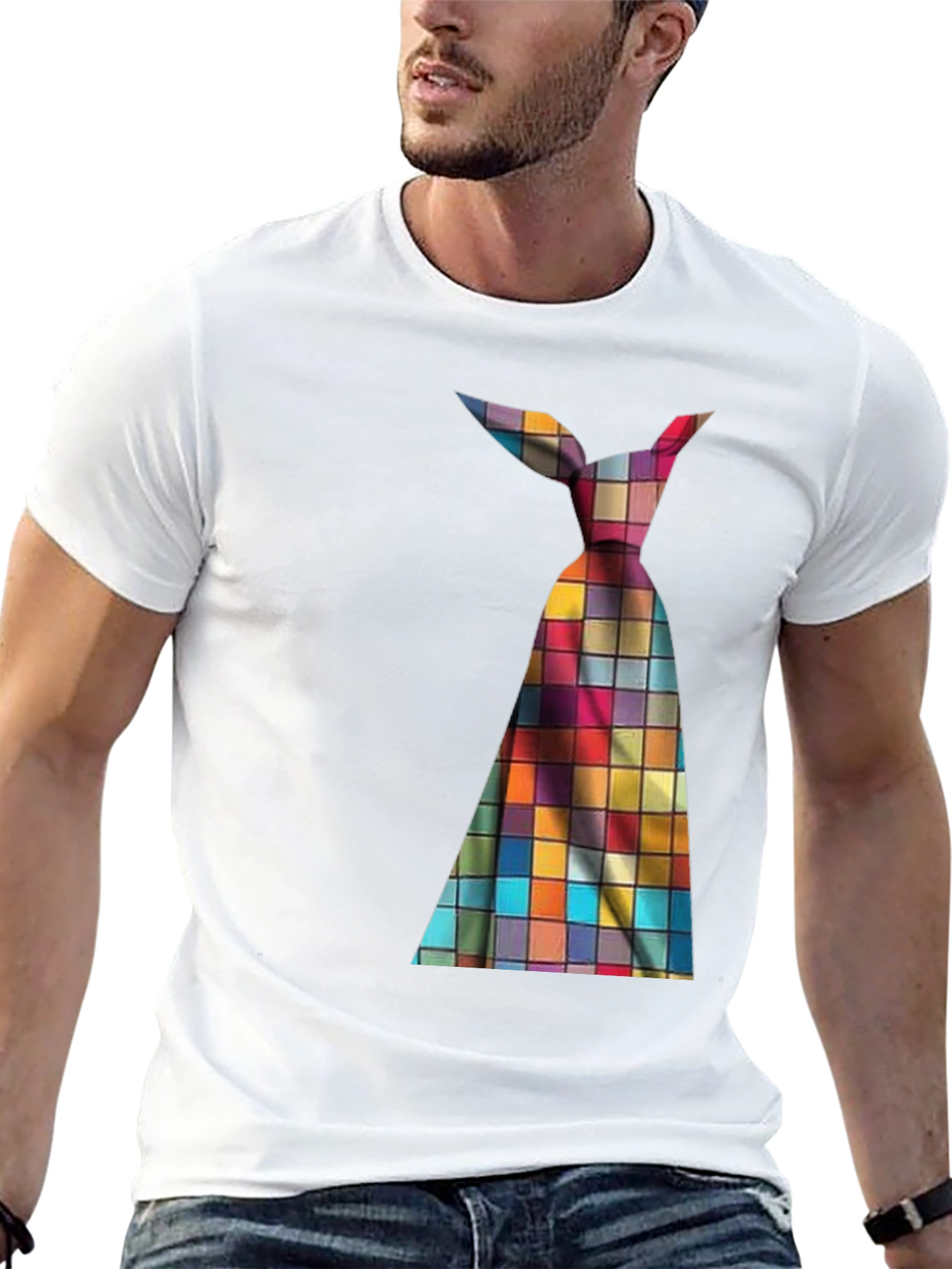 Mens Novelty Checkered Tie Graphic Tee