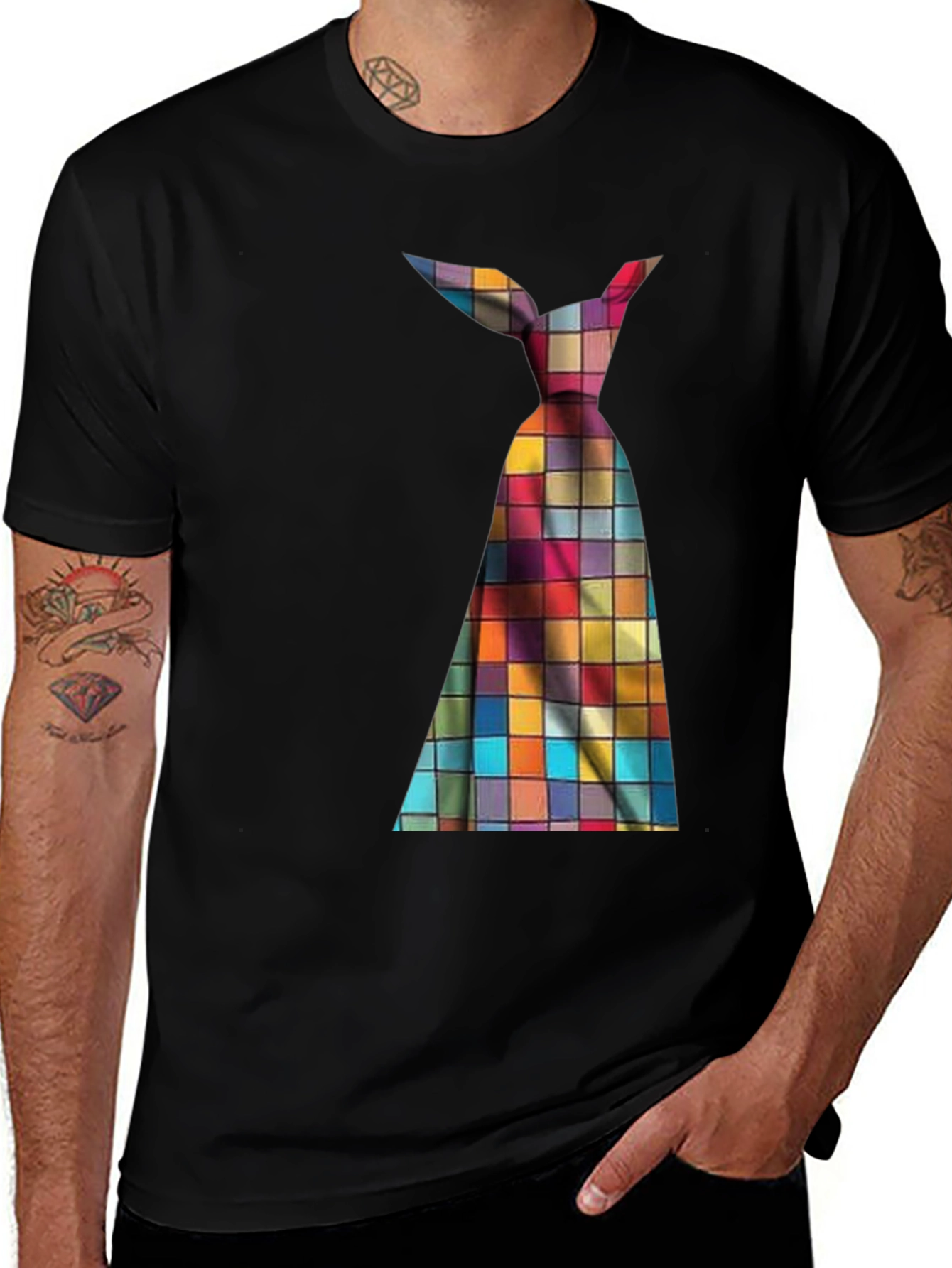 Mens Novelty Checkered Tie Graphic Tee