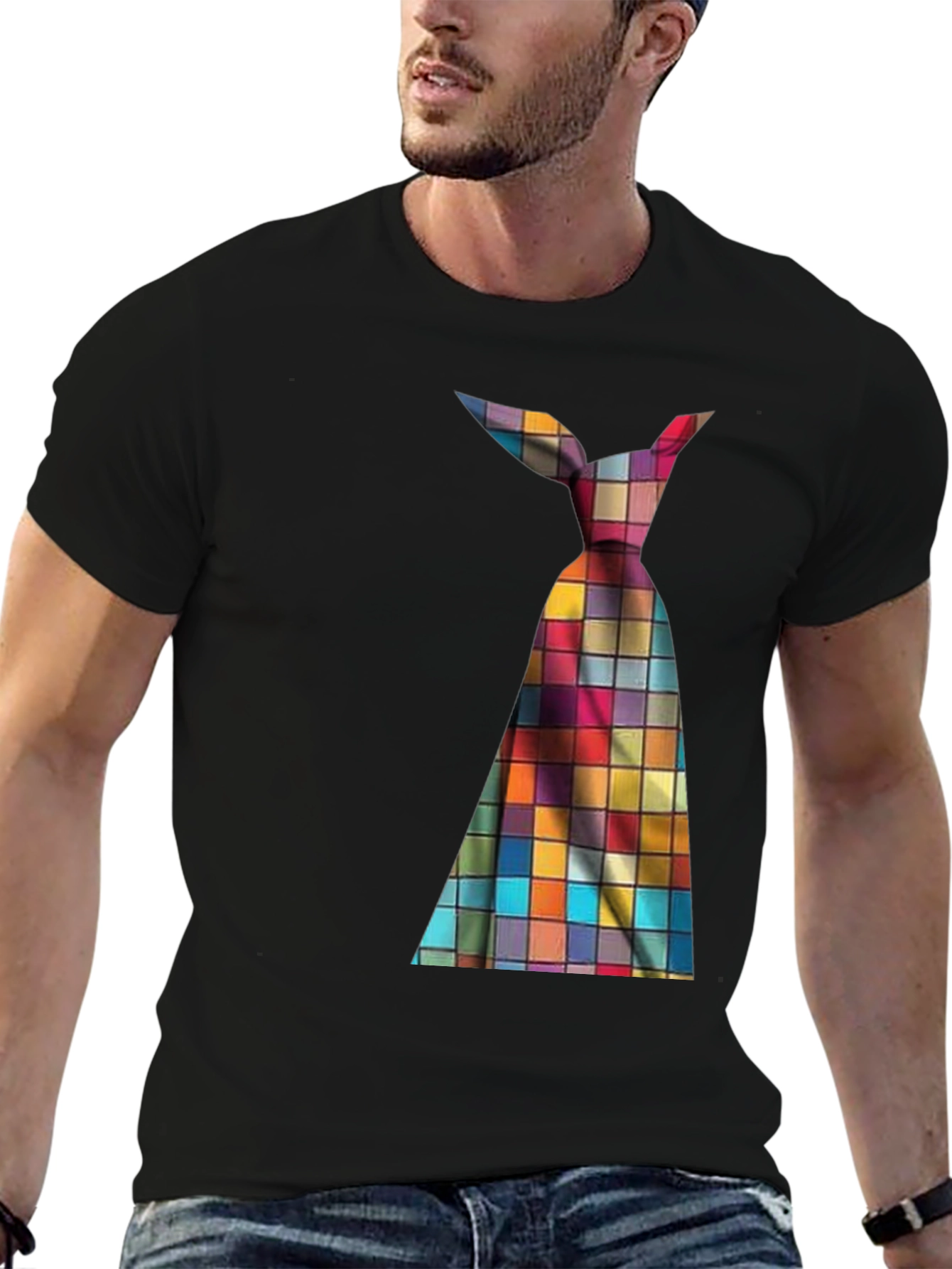 Mens Novelty Checkered Tie Graphic Tee
