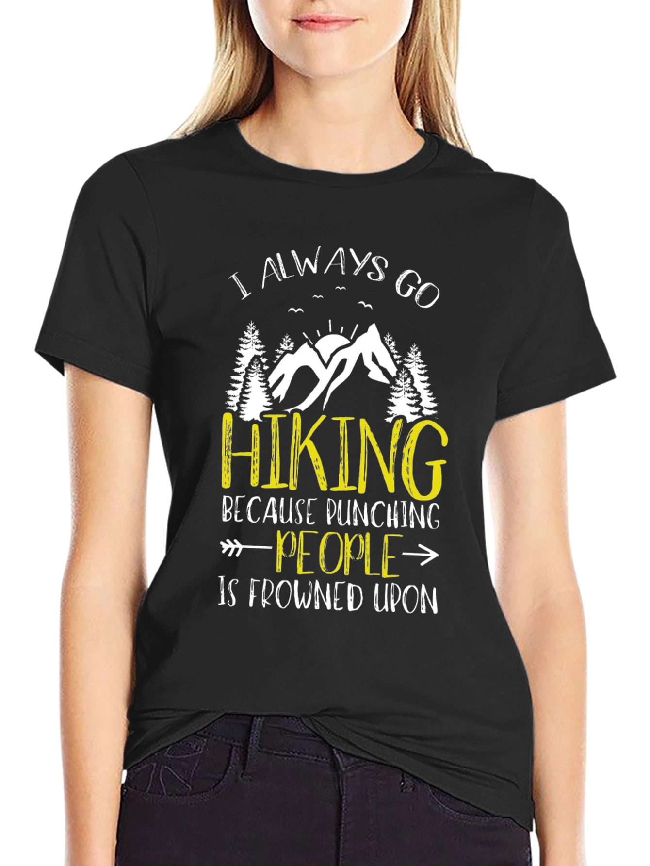 Funny Hiking T-Shirt - Punching People Frowned Upon