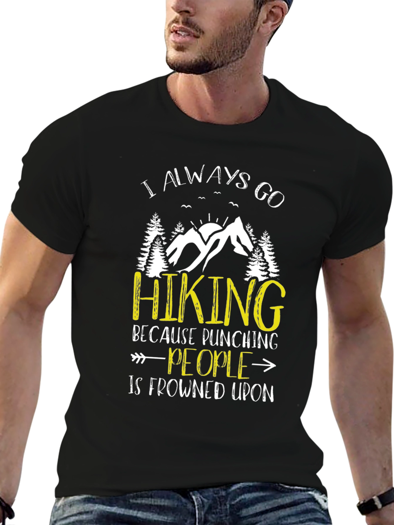 Funny Hiking T-Shirt - Punching People Frowned Upon
