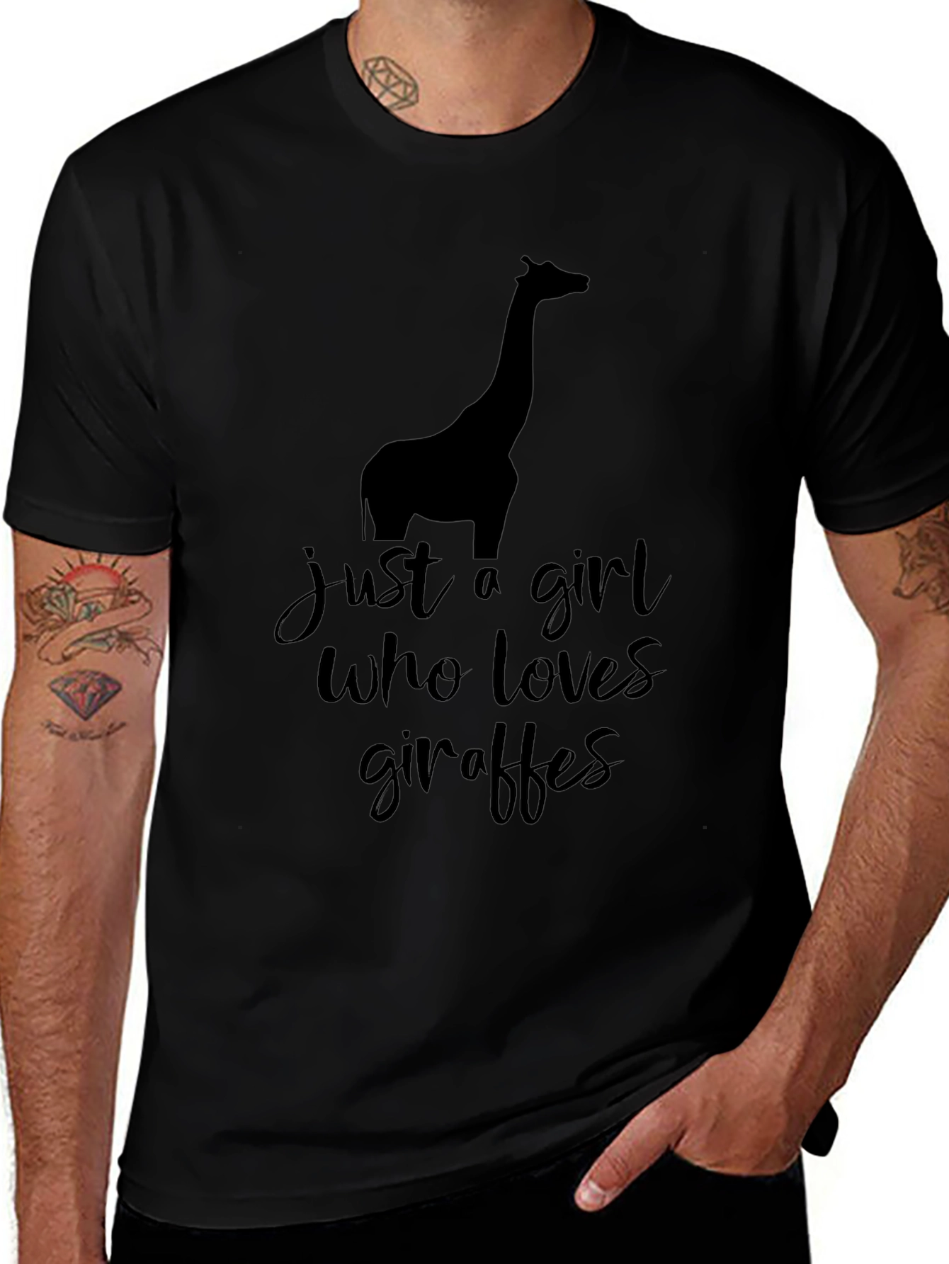 Giraffe Lovers Black Graphic T-Shirt