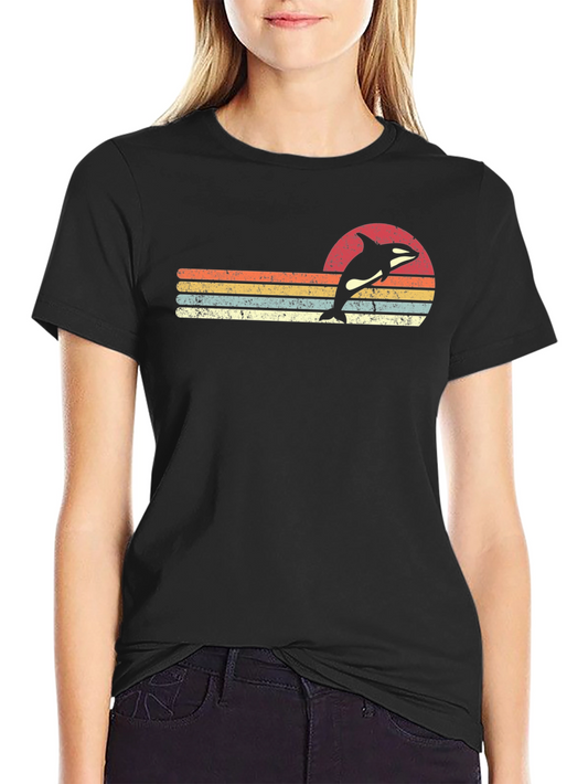 Vintage Orca Sunset T-Shirt - Retro Whale Tee