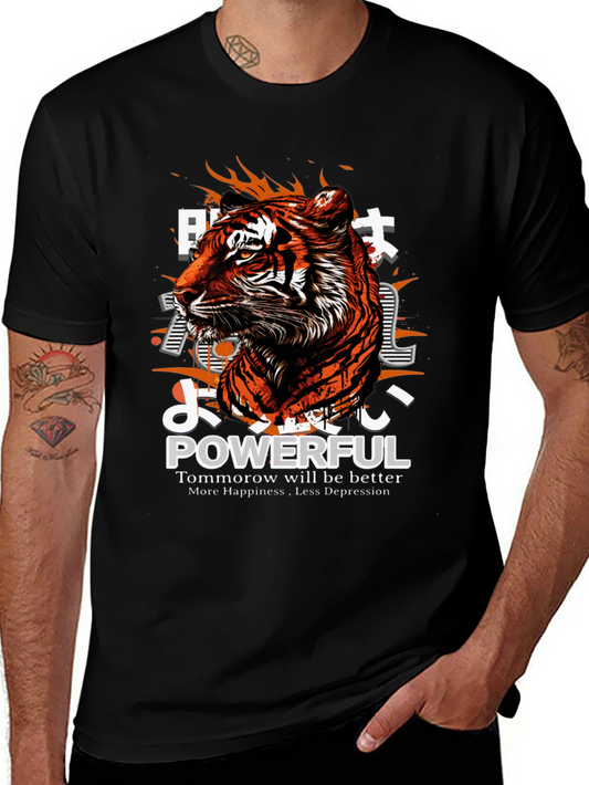 Powerful Tiger Graphic Print Black T-Shirt