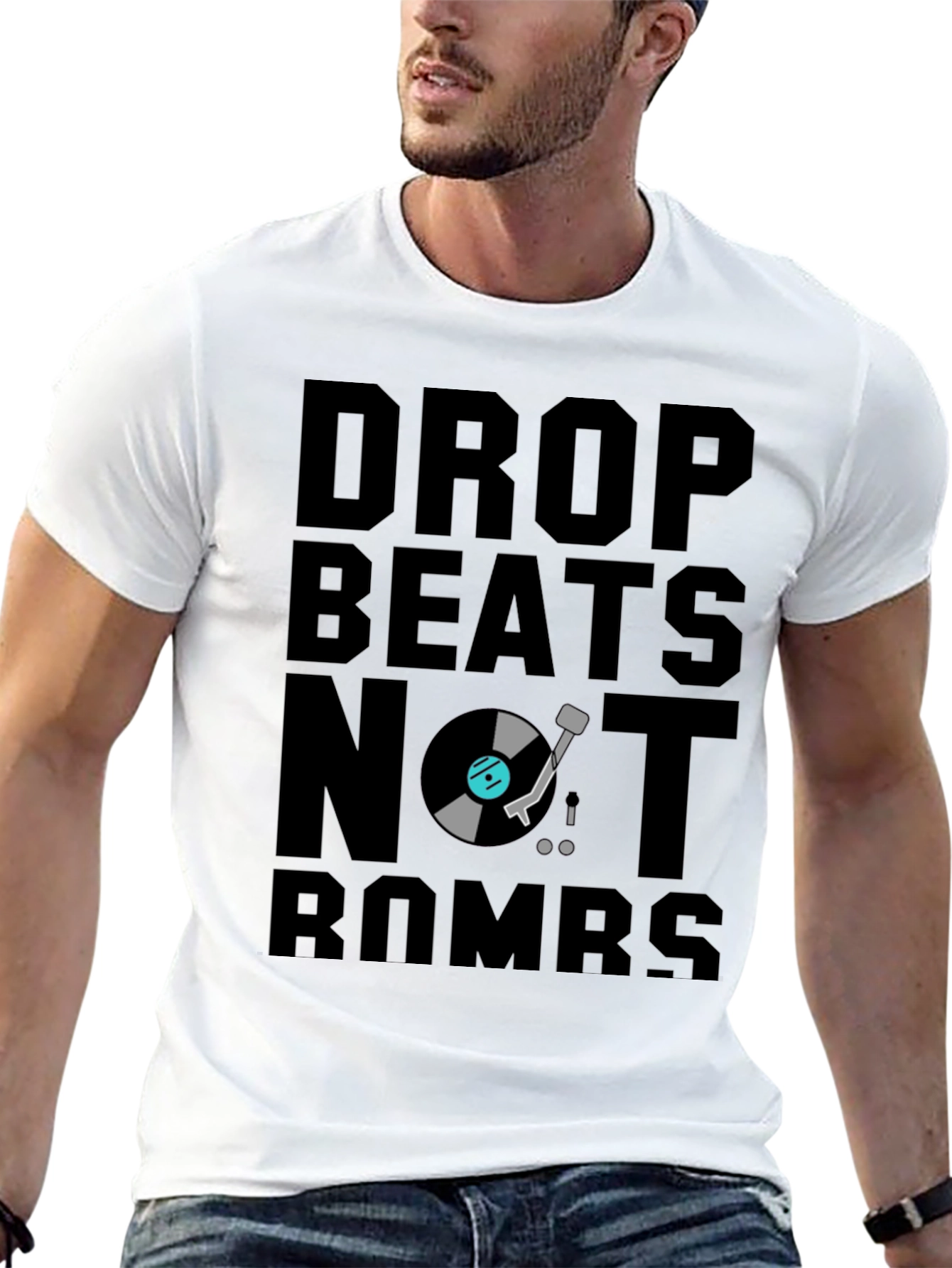 Drop Beats Not Bombs Black Graphic T-Shirt