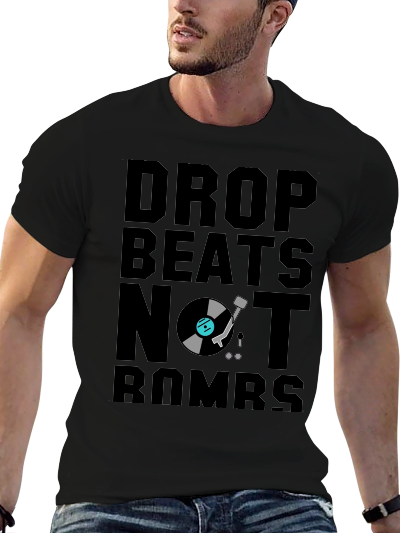 Drop Beats Not Bombs Black Graphic T-Shirt