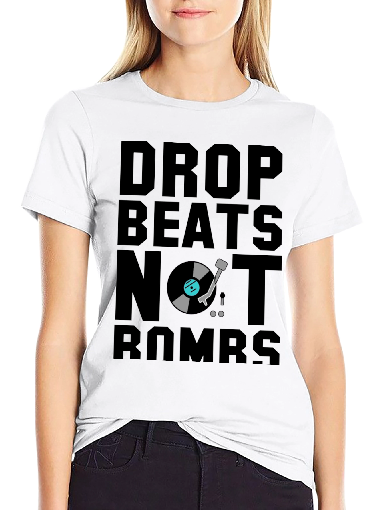 Drop Beats Not Bombs Black Graphic T-Shirt