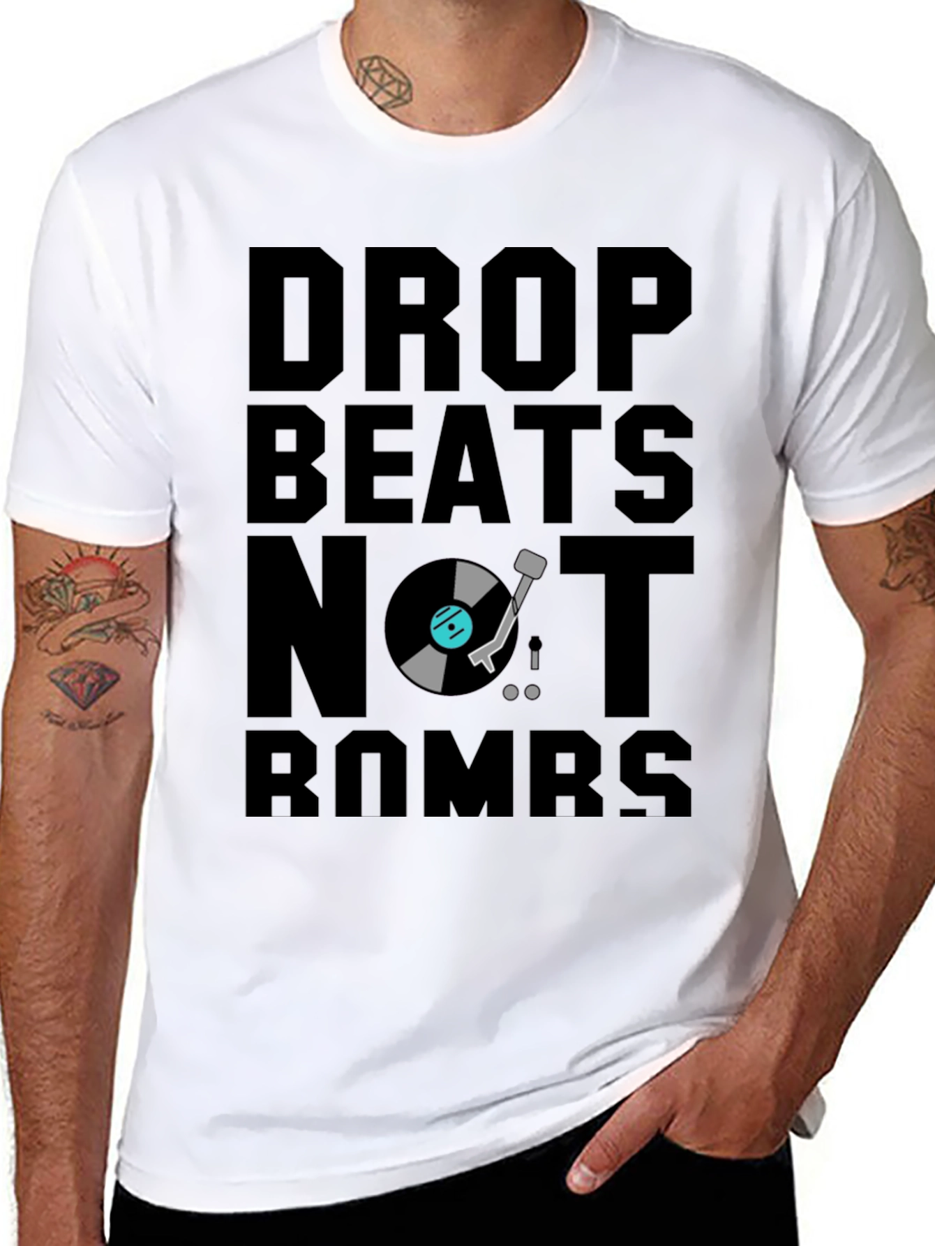 Drop Beats Not Bombs Black Graphic T-Shirt