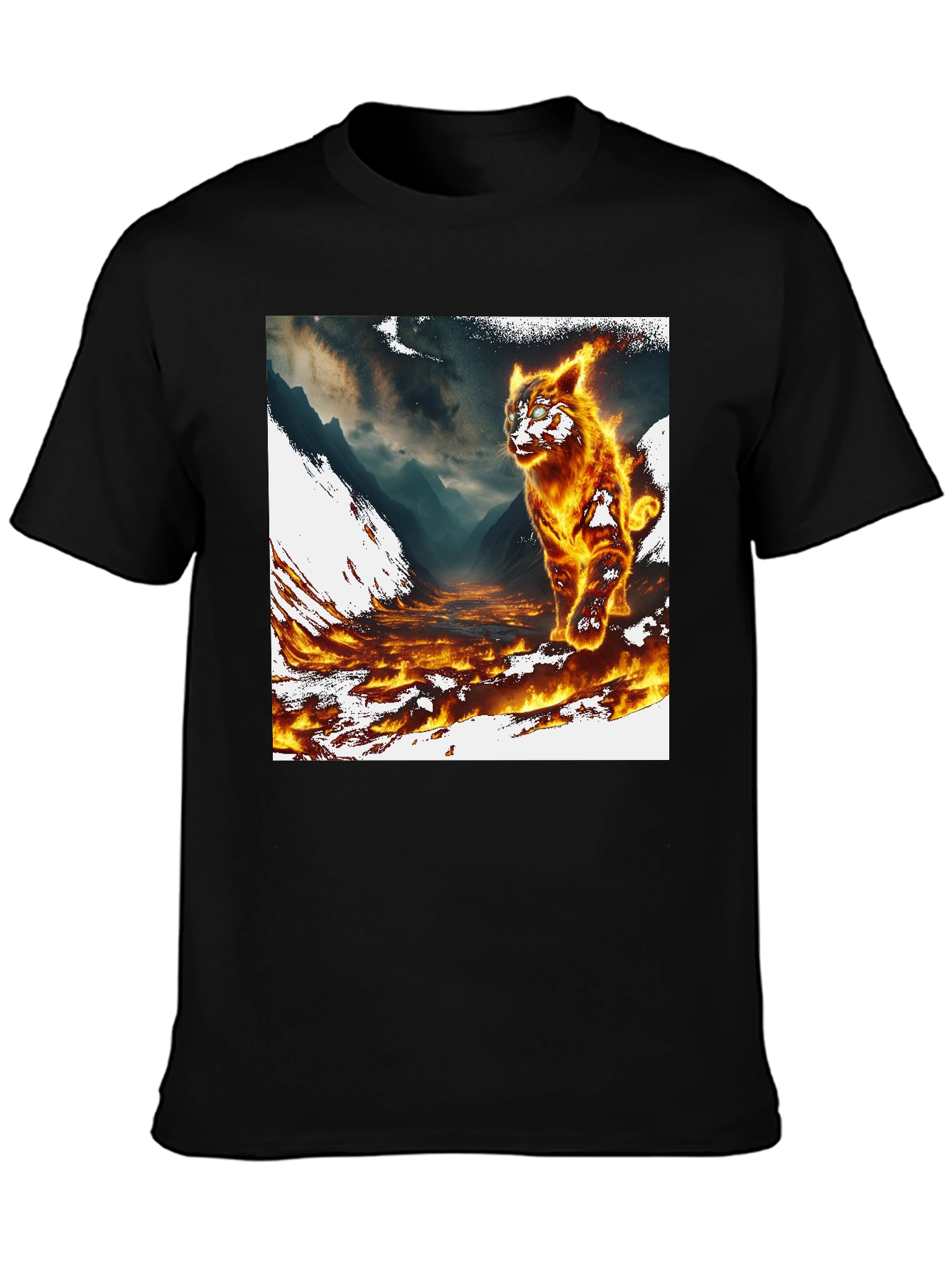 Inferno Cat Graphic Tee - Fire Design