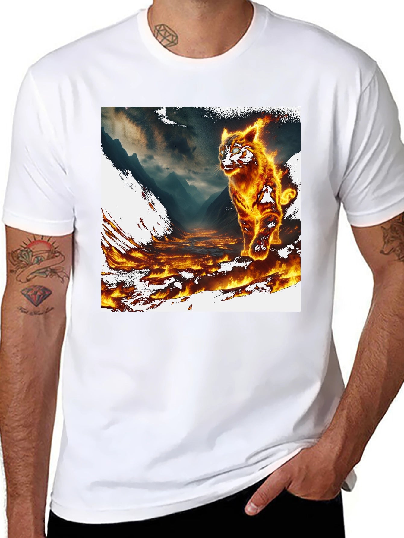 Inferno Cat Graphic Tee - Fire Design