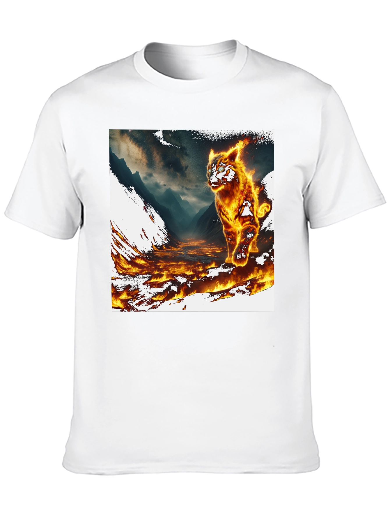 Inferno Cat Graphic Tee - Fire Design