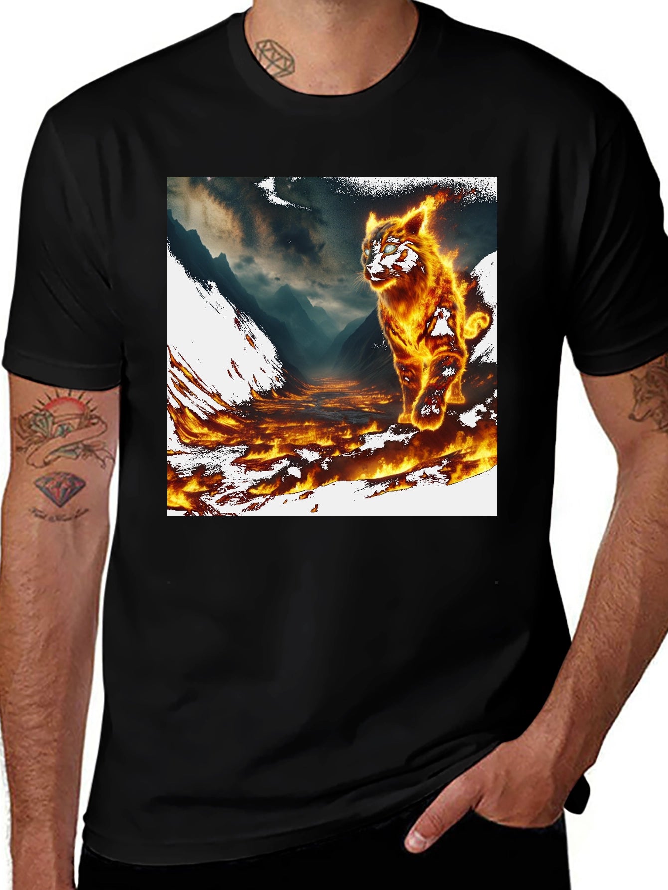Inferno Cat Graphic Tee - Fire Design