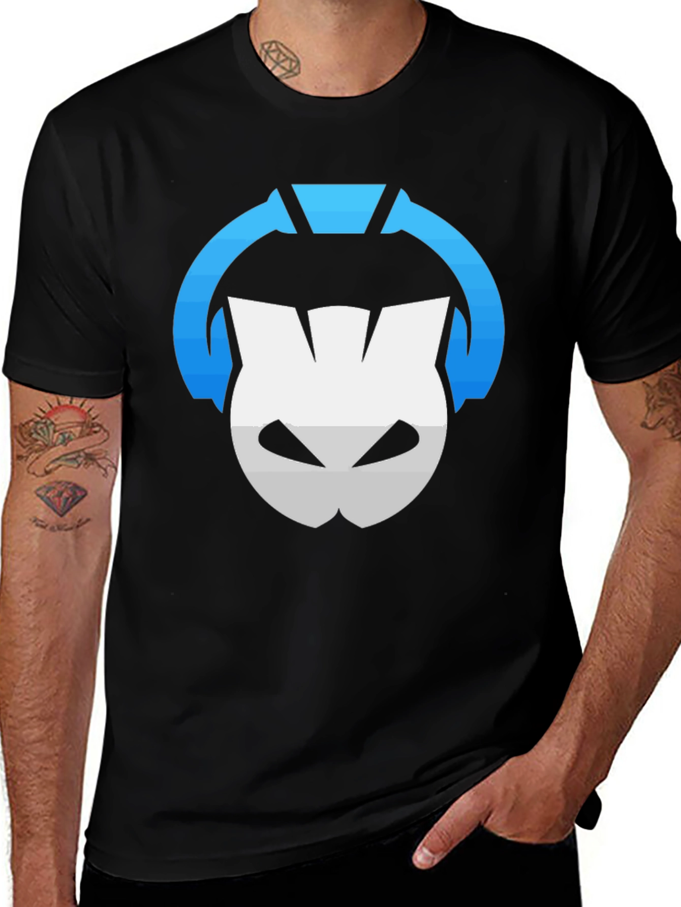 Black T-Shirt with Gaming Headset Logo