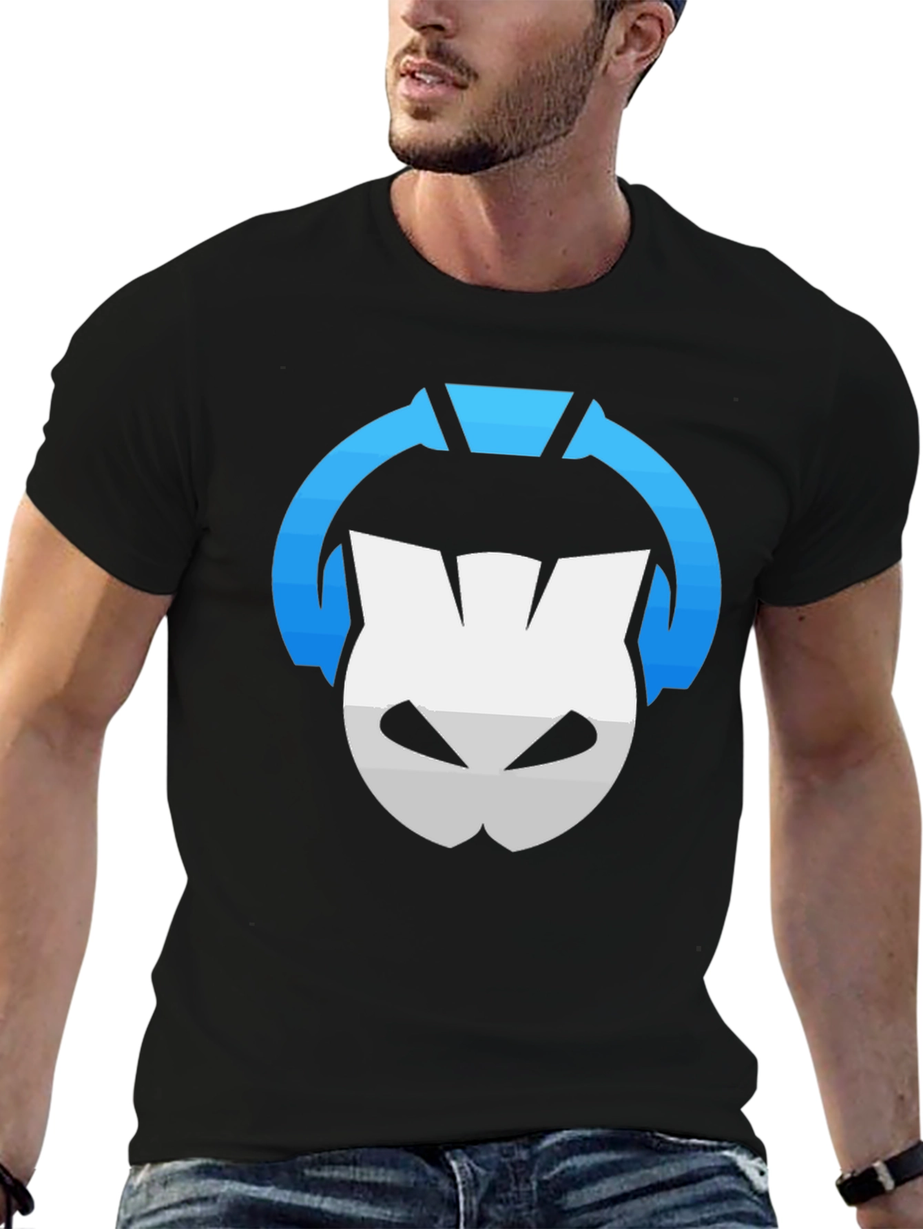 Black T-Shirt with Gaming Headset Logo