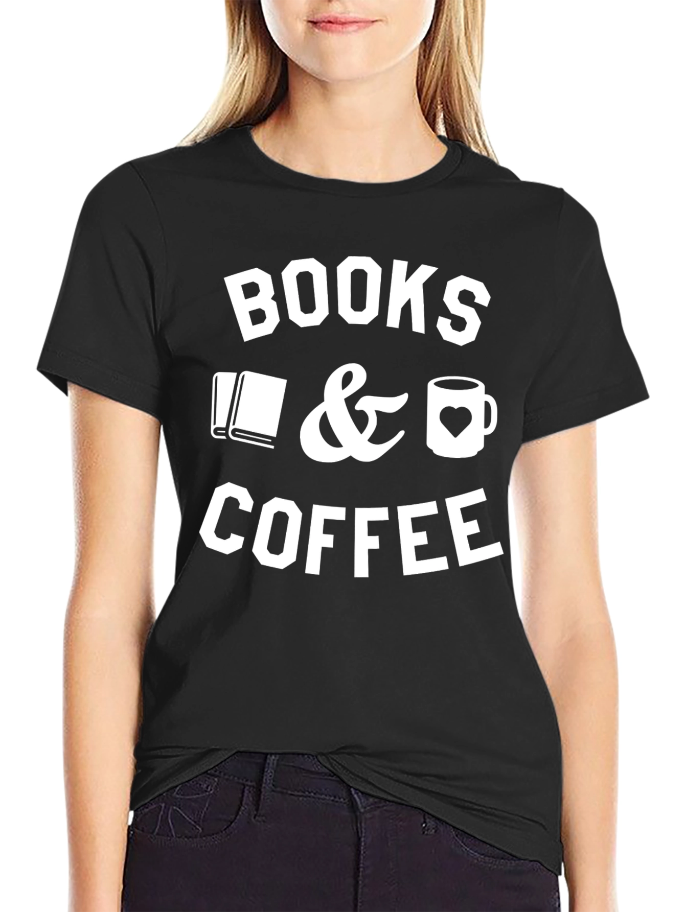 Books & Coffee Graphic T-Shirt - Black