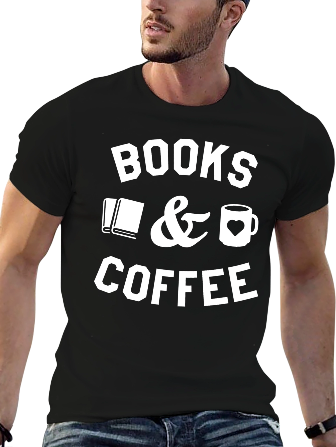 Books & Coffee Graphic T-Shirt - Black