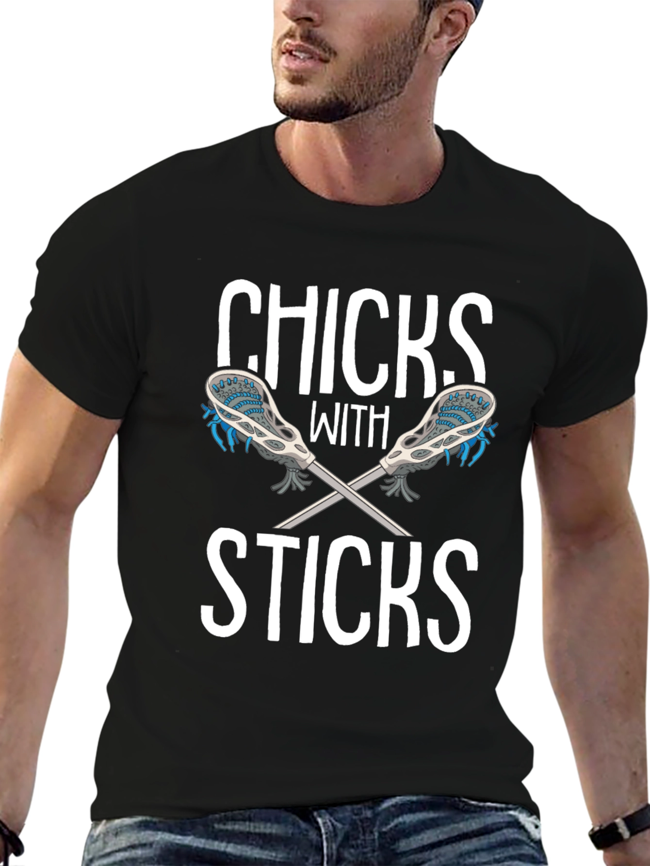 Chicks With Sticks Black Graphic T-Shirt