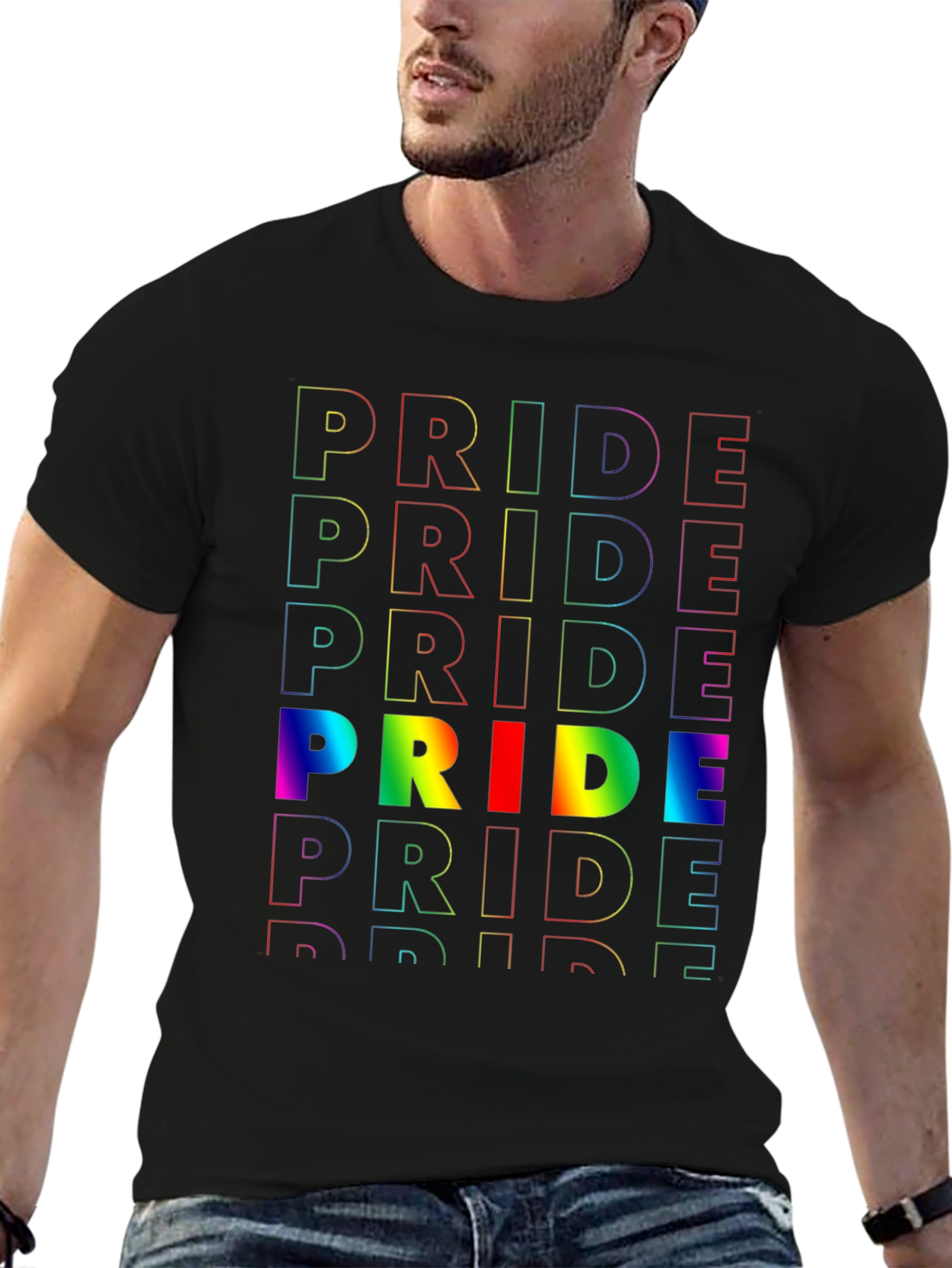 Pride Rainbow Graphic Tee - Black Cotton Unisex Shirt