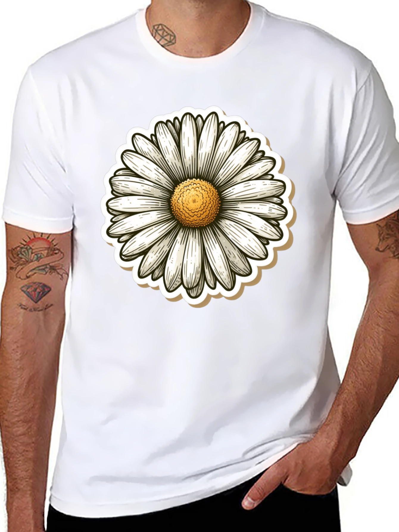 Daisy Flower Graphic Print Black T-Shirt