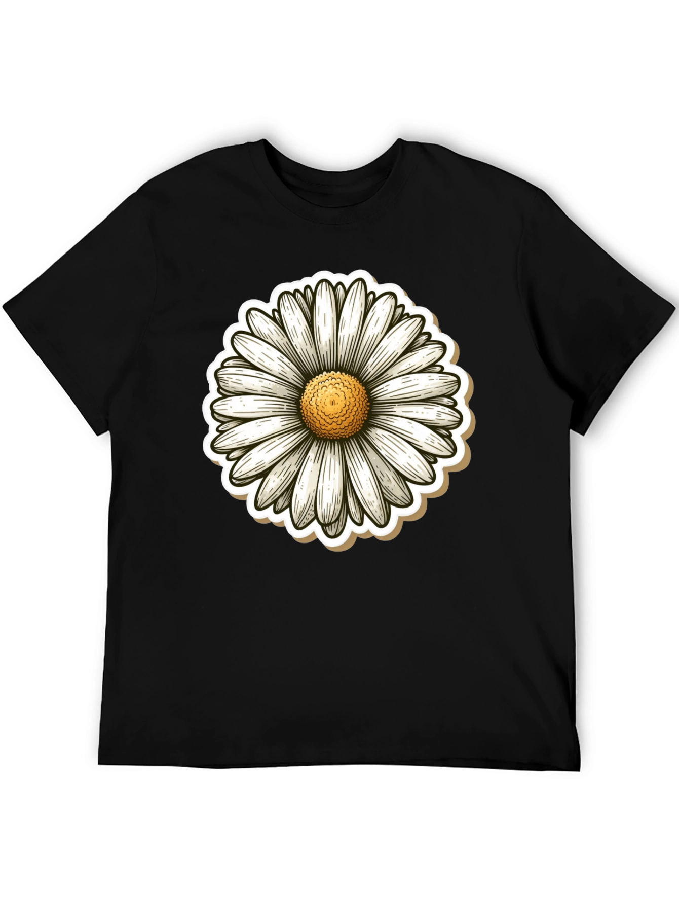 Daisy Flower Graphic Print Black T-Shirt