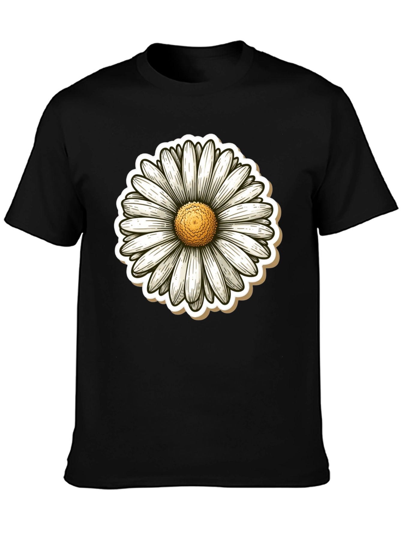Daisy Flower Graphic Print Black T-Shirt