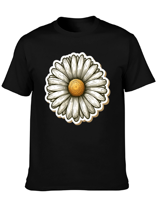 Daisy Flower Graphic Print Black T-Shirt