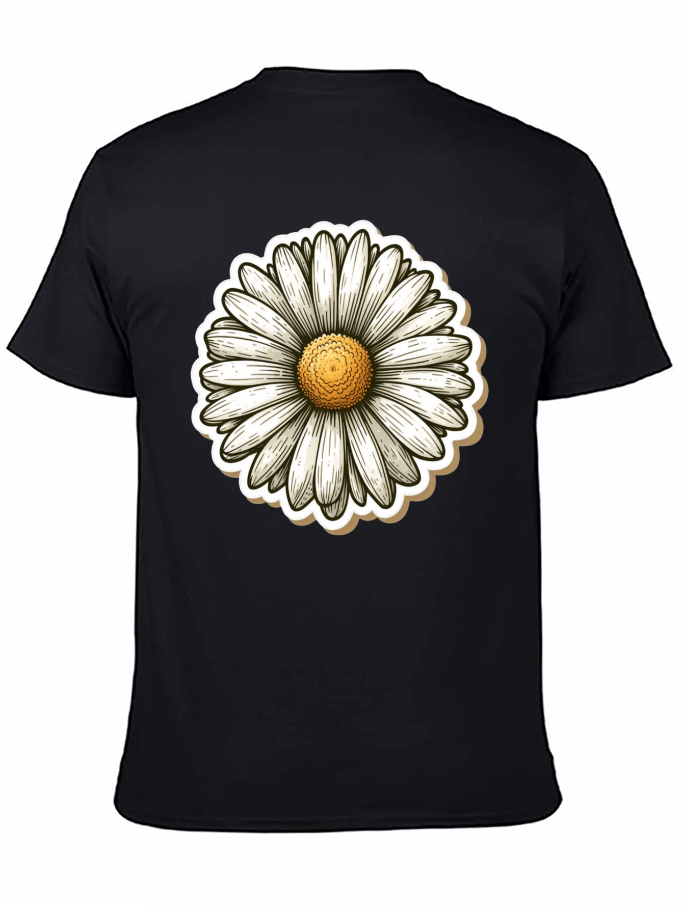 Daisy Flower Graphic Print Black T-Shirt