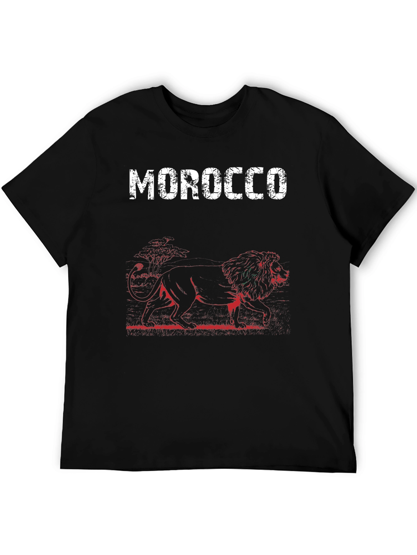 Morocco Lion Graphic Print Black T-Shirt