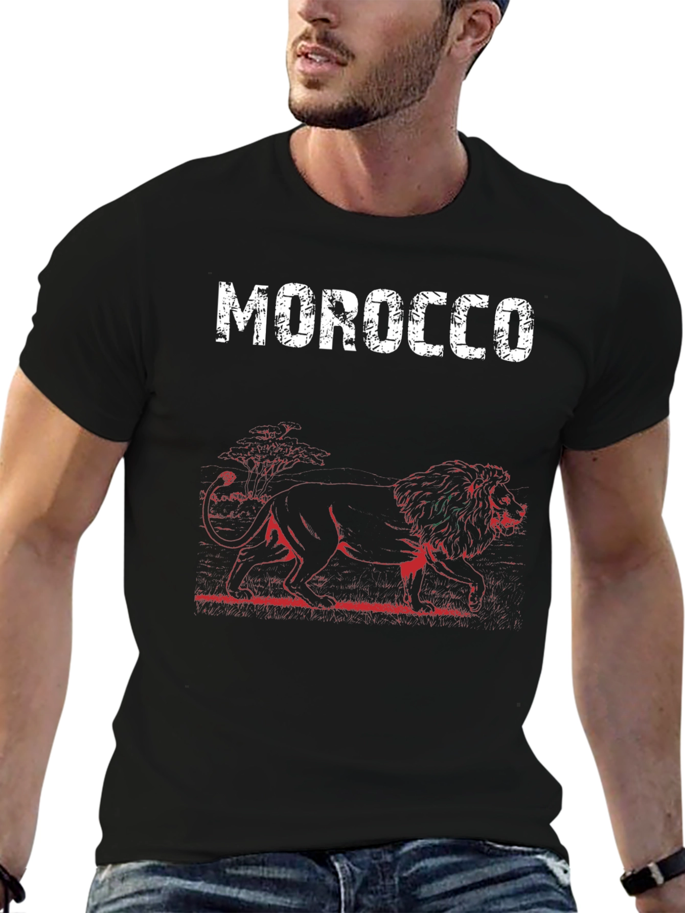 Morocco Lion Graphic Print Black T-Shirt