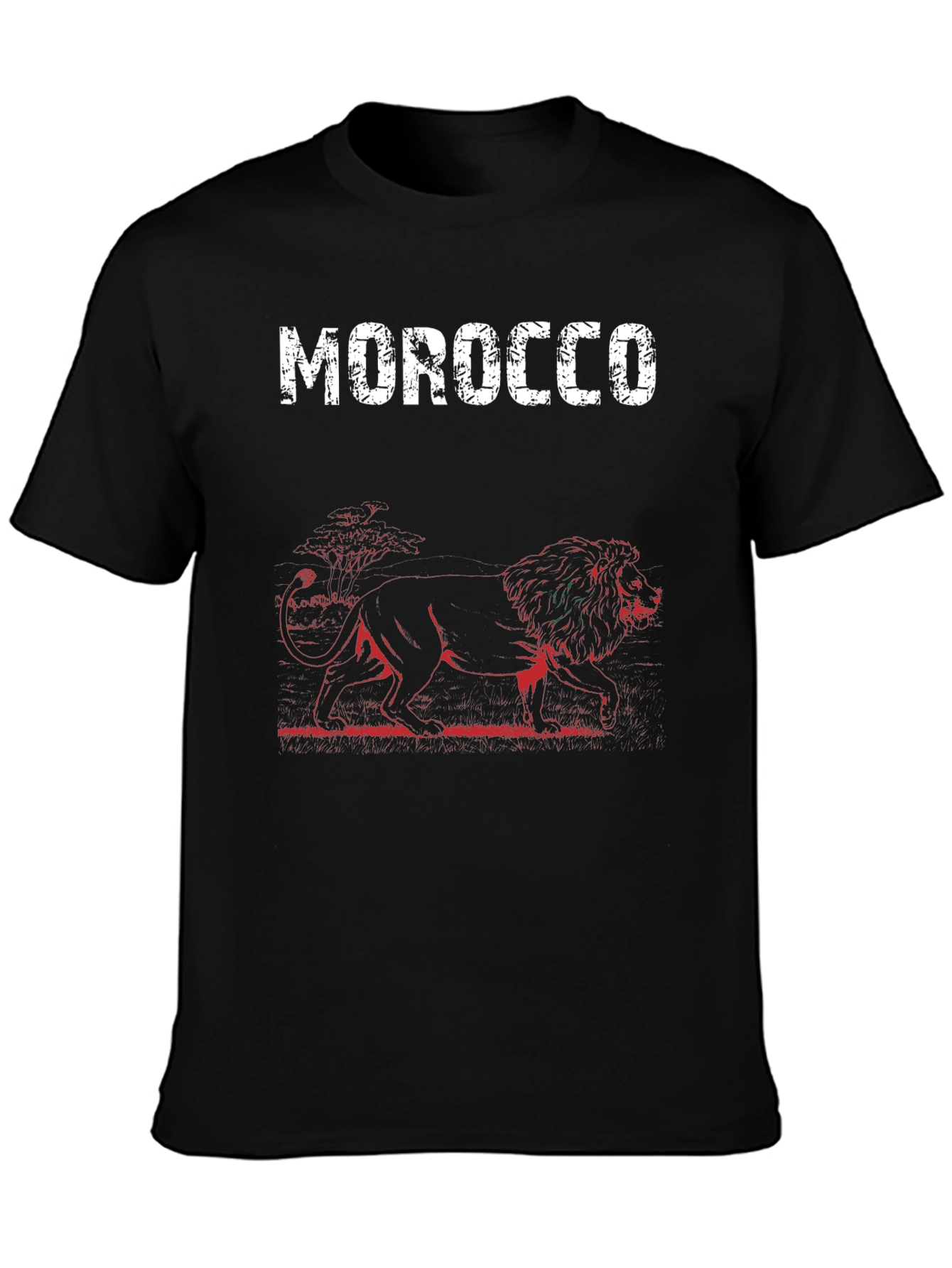 Morocco Lion Graphic Print Black T-Shirt
