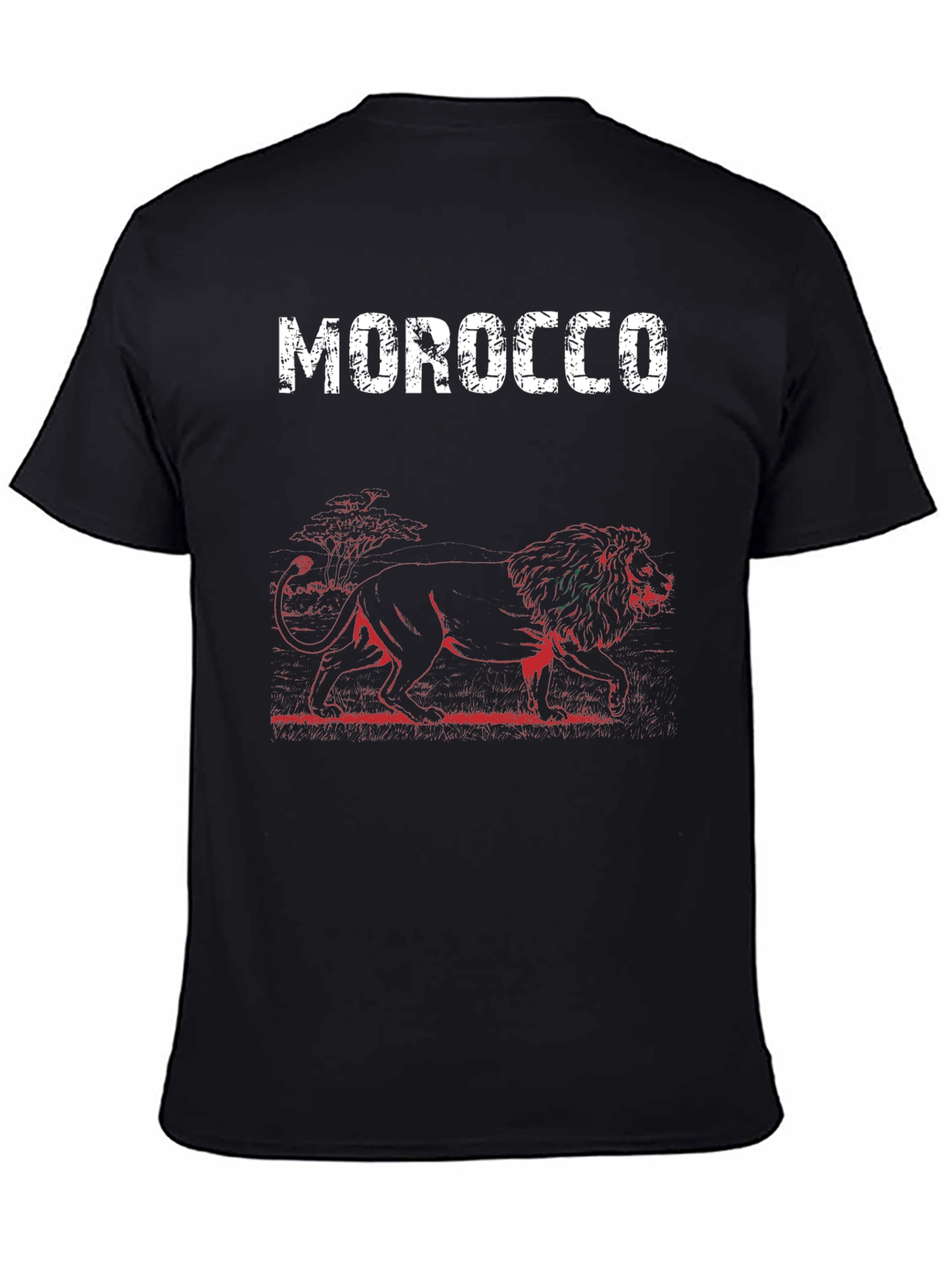 Morocco Lion Graphic Print Black T-Shirt