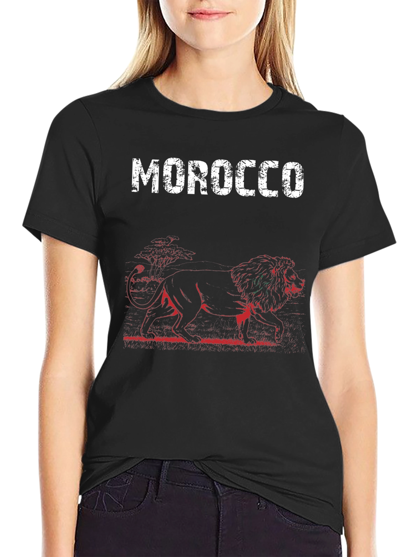 Morocco Lion Graphic Print Black T-Shirt