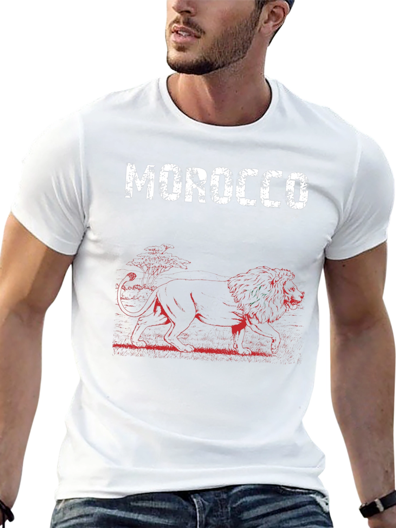 Morocco Lion Graphic Print Black T-Shirt